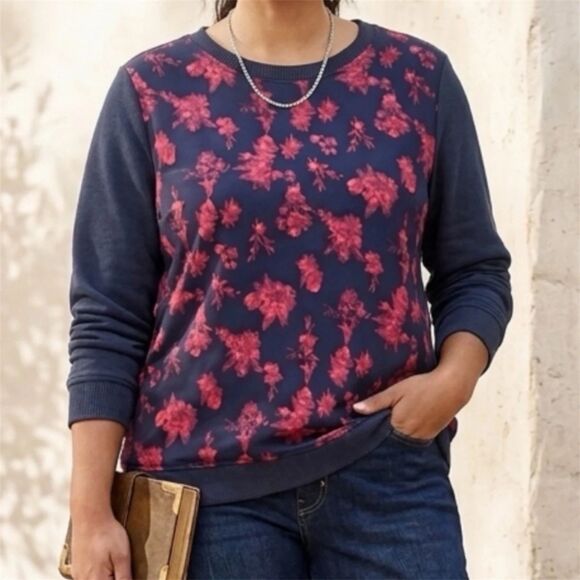 Lauren Ralph Lauren Tops - Lauren Ralph Lauren Sweatshirt Womens Plus Sz 2X Navy Red Floral Knit Sweater